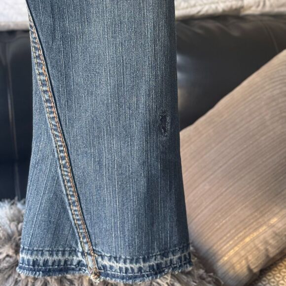 True Religion Bobby Super T Jeans 29 Made in USA Distressed Raw Hem Thick Stitch - Picture 13 of 14